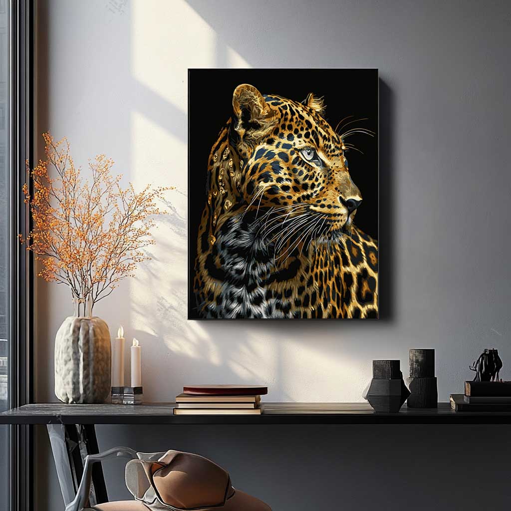 Leopard z niebieskimi oczami w złocie