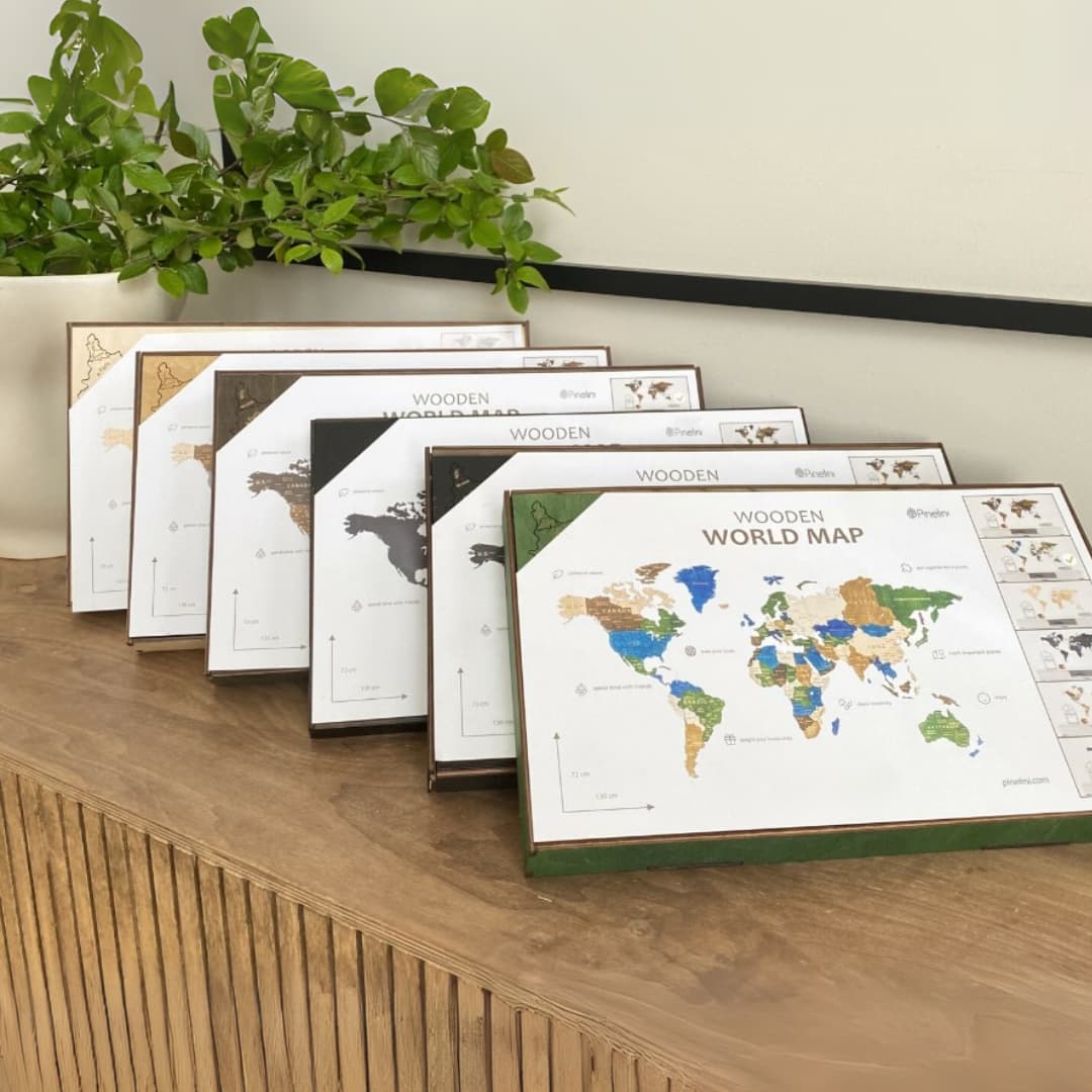 Mapa Świata Drewniana 3D Naturalna L