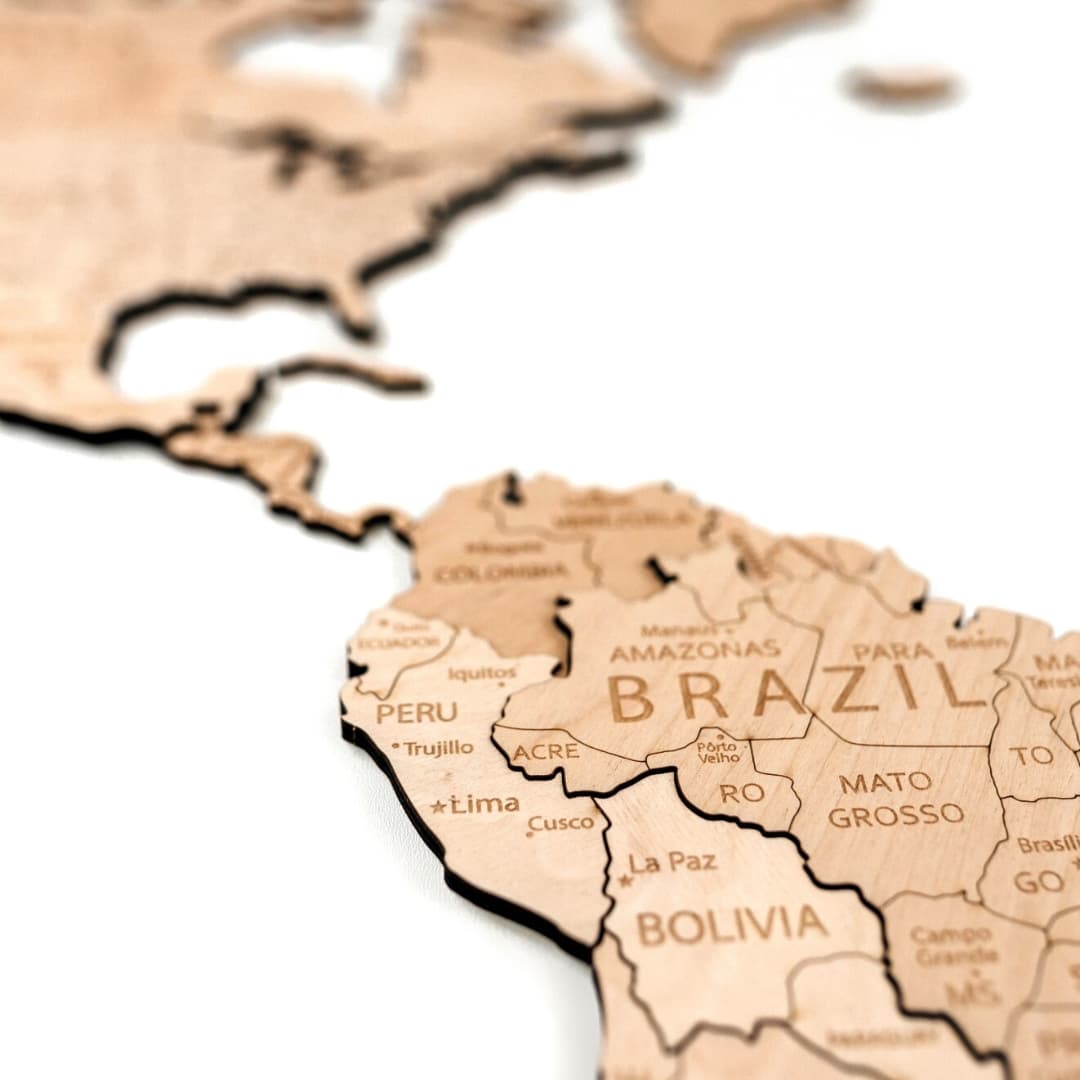 Mapa Świata Drewniana 3D Naturalna L