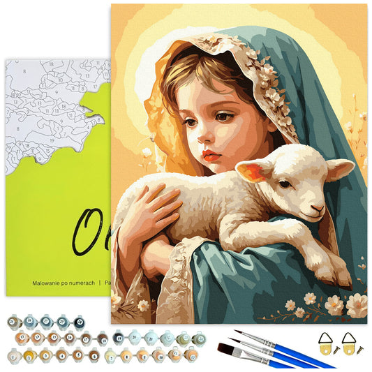 Dziewczynka z barankiem – malowanie po numerach Oh Art