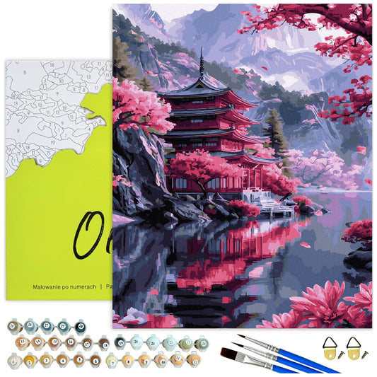 Pagoda wśród sakury – malowanie po numerach Oh Art