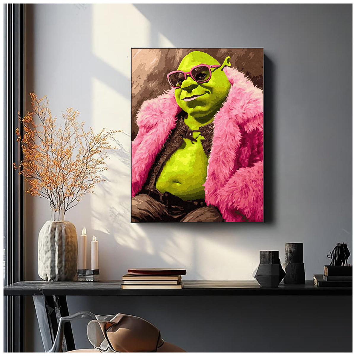 Shrek w różowym futrze – malowanie po numerach Oh Art