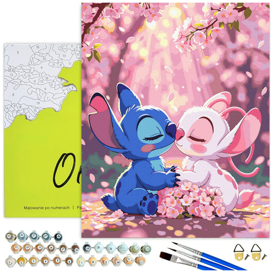 Stitch i Angel wśród sakury – malowanie po numerach Oh Art