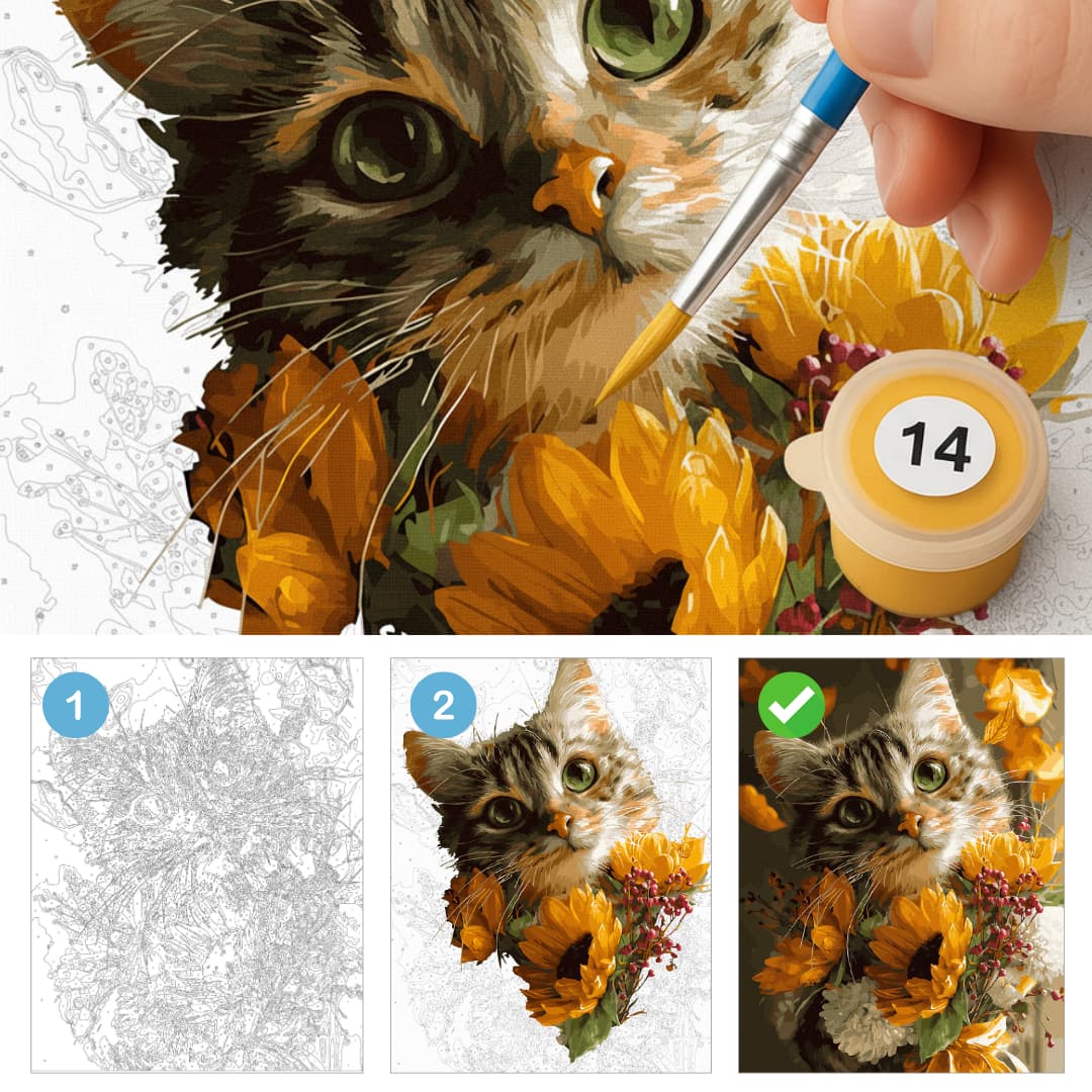 Kotek w słonecznikach