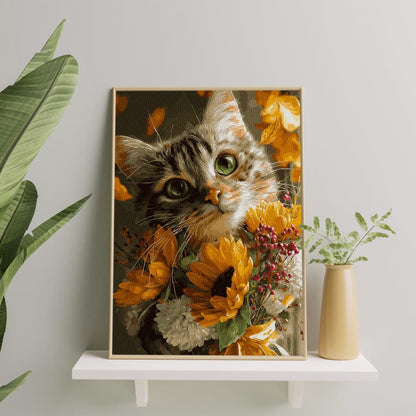 Kotek w słonecznikach