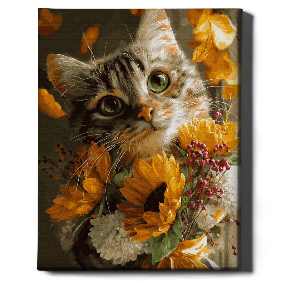 Kotek w słonecznikach