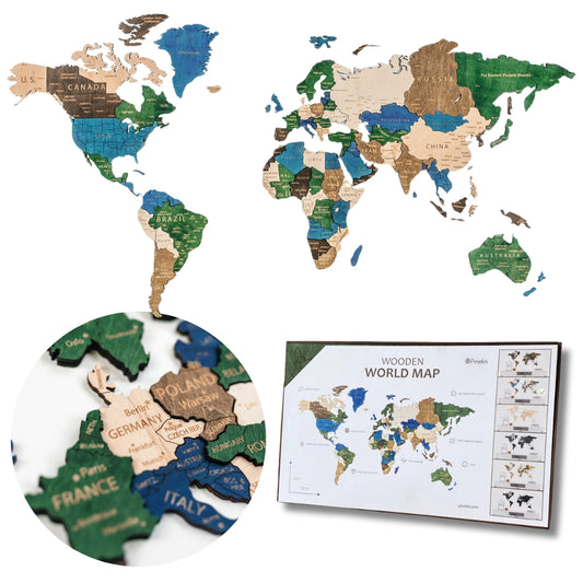 Mapa Świata Drewniana 3D Wielokolorowa XXL