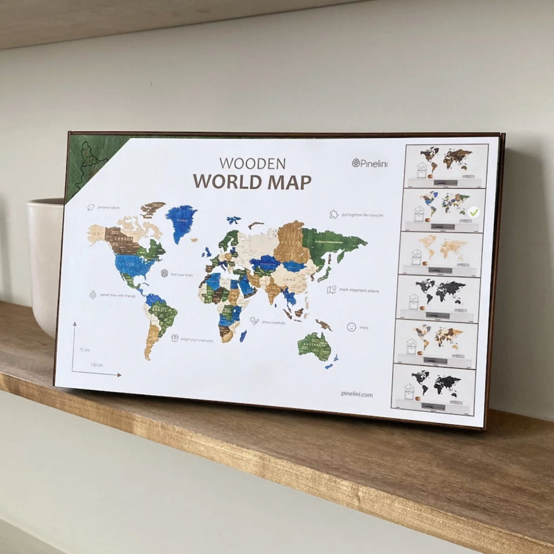 Mapa Świata Drewniana 3D Wielokolorowa XL