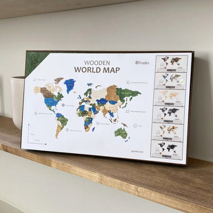Mapa Świata Drewniana 3D Wielokolorowa XL