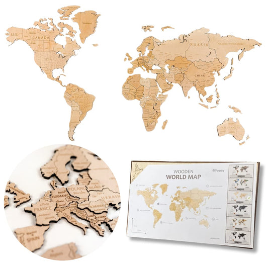 Mapa Świata Drewniana 3D Naturalna XXL