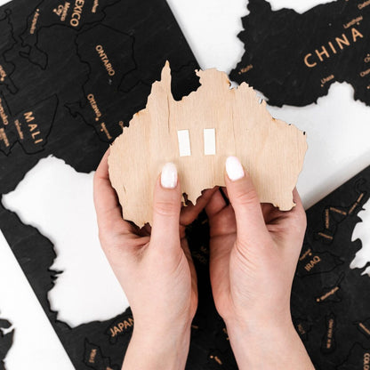Mapa Świata Drewniana 3D Czarna L