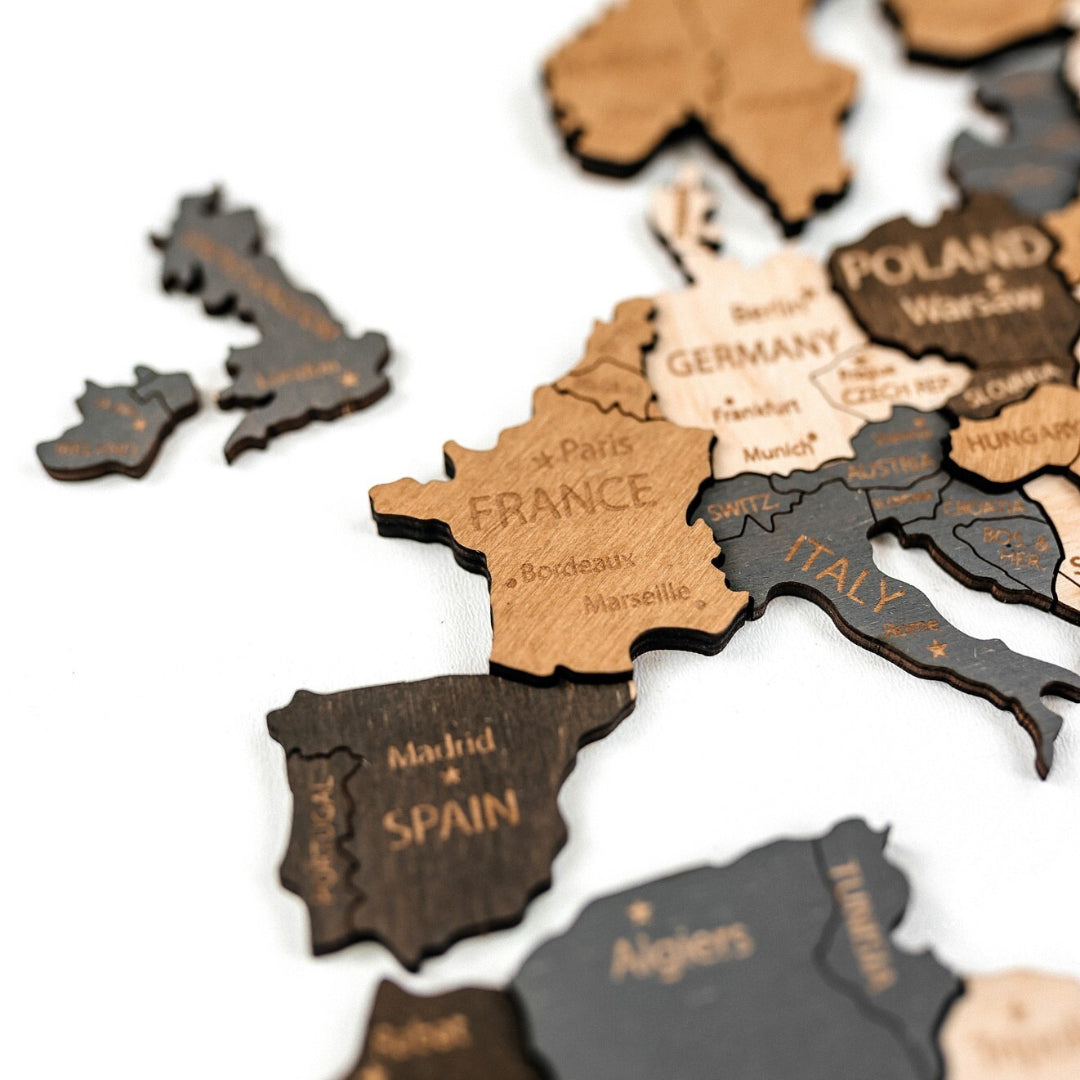 Mapa Świata Drewniana 3D Beżowa Brązowa XL