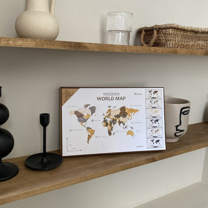 Mapa Świata Drewniana 3D Beżowa Brązowa XL