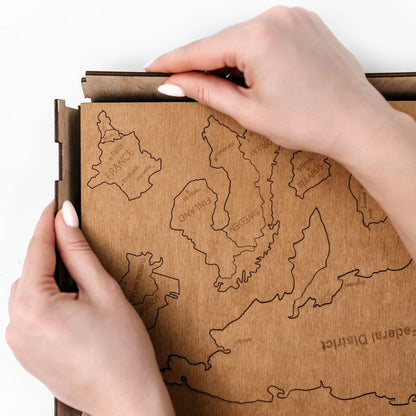 Mapa Świata Drewniana 3D Beżowa Brązowa XL