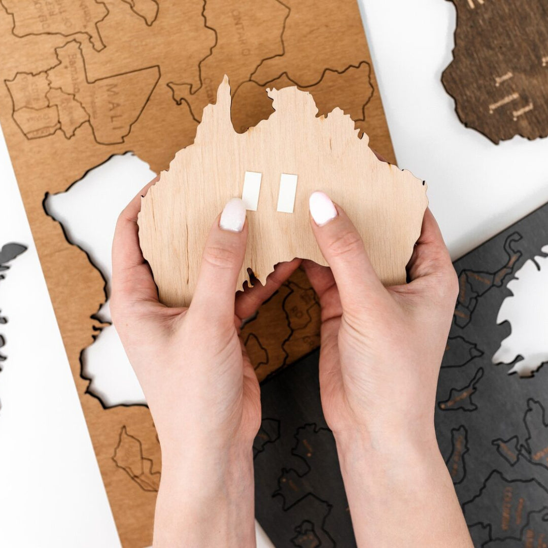 Mapa Świata Drewniana 3D Beżowa Brązowa XL