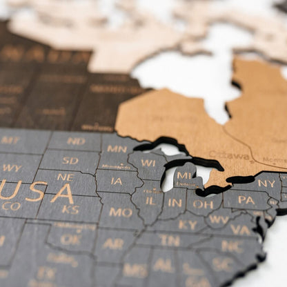 Mapa Świata Drewniana 3D Beżowa Brązowa XL